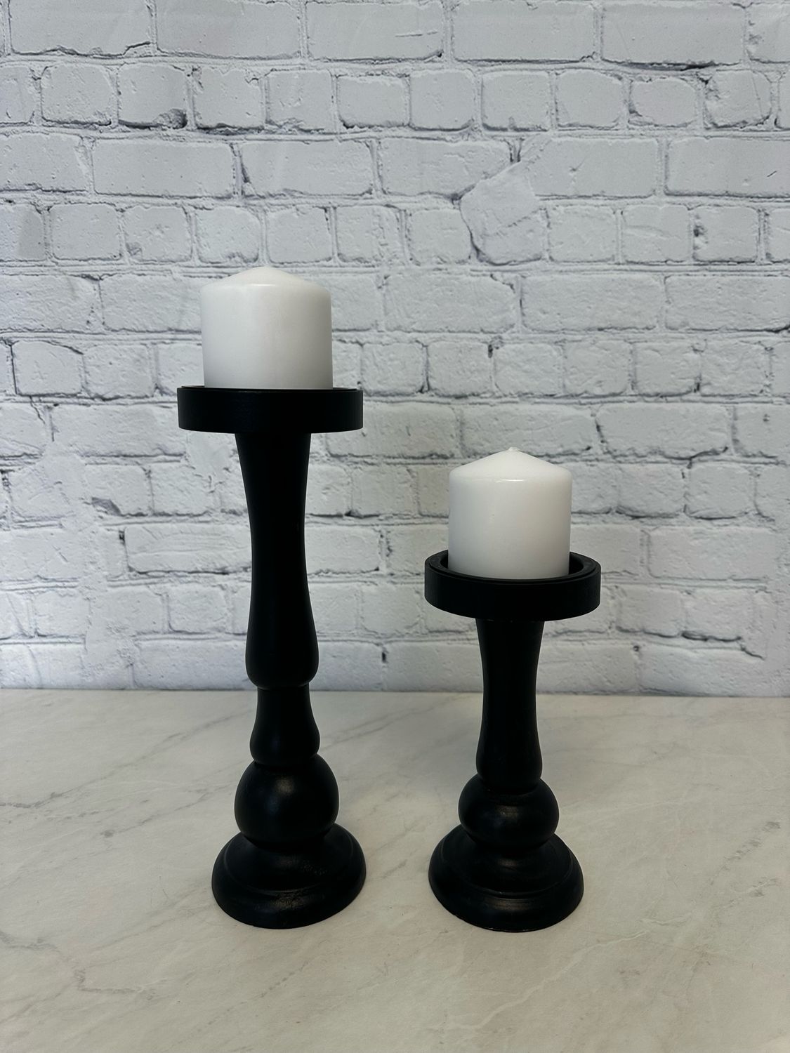 Black Wooden Candle Holder - Set Of 2