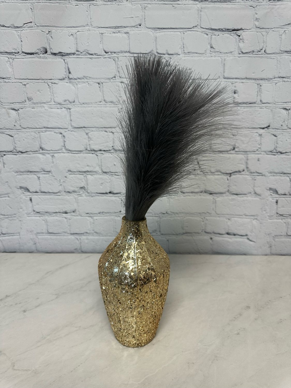 Gold Flaked Vase w/ Grey Pampas