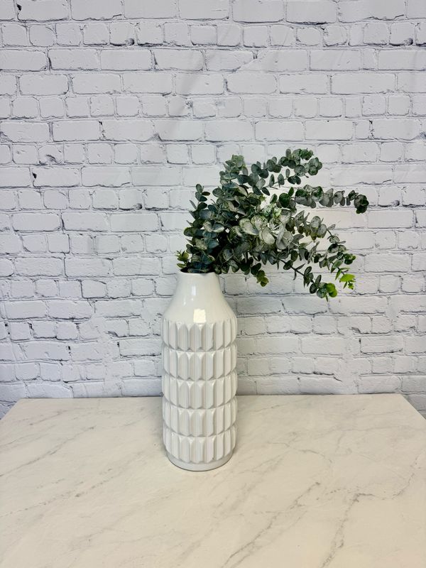 Large White Decorative Vase W/ Eucalyptus