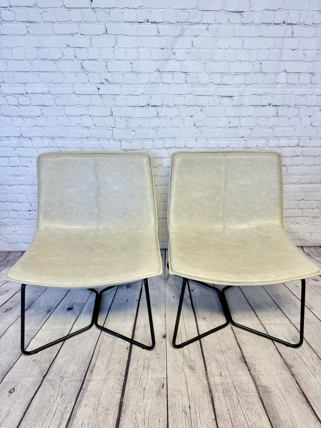Fog Grey Leather Accent Chairs - Set Of 2
