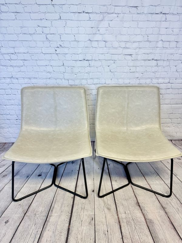 Fog Grey Leather Accent Chairs - Set Of 2