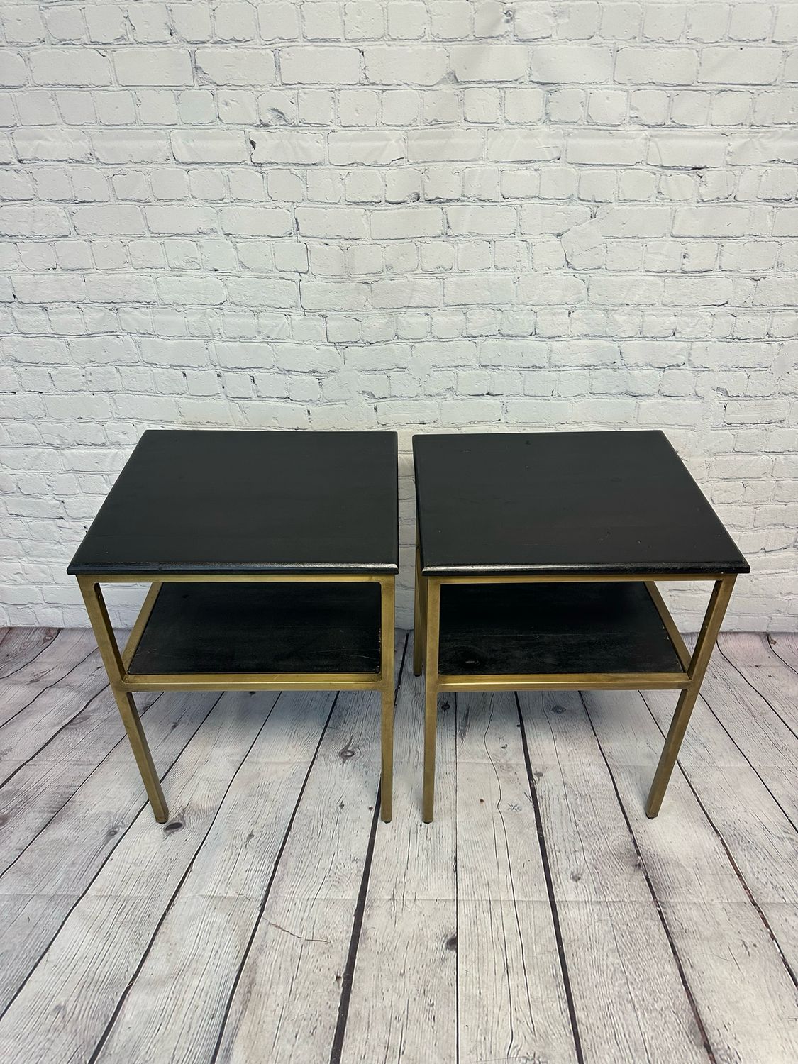 Gold Metal & Wood End Table - Set Of 2