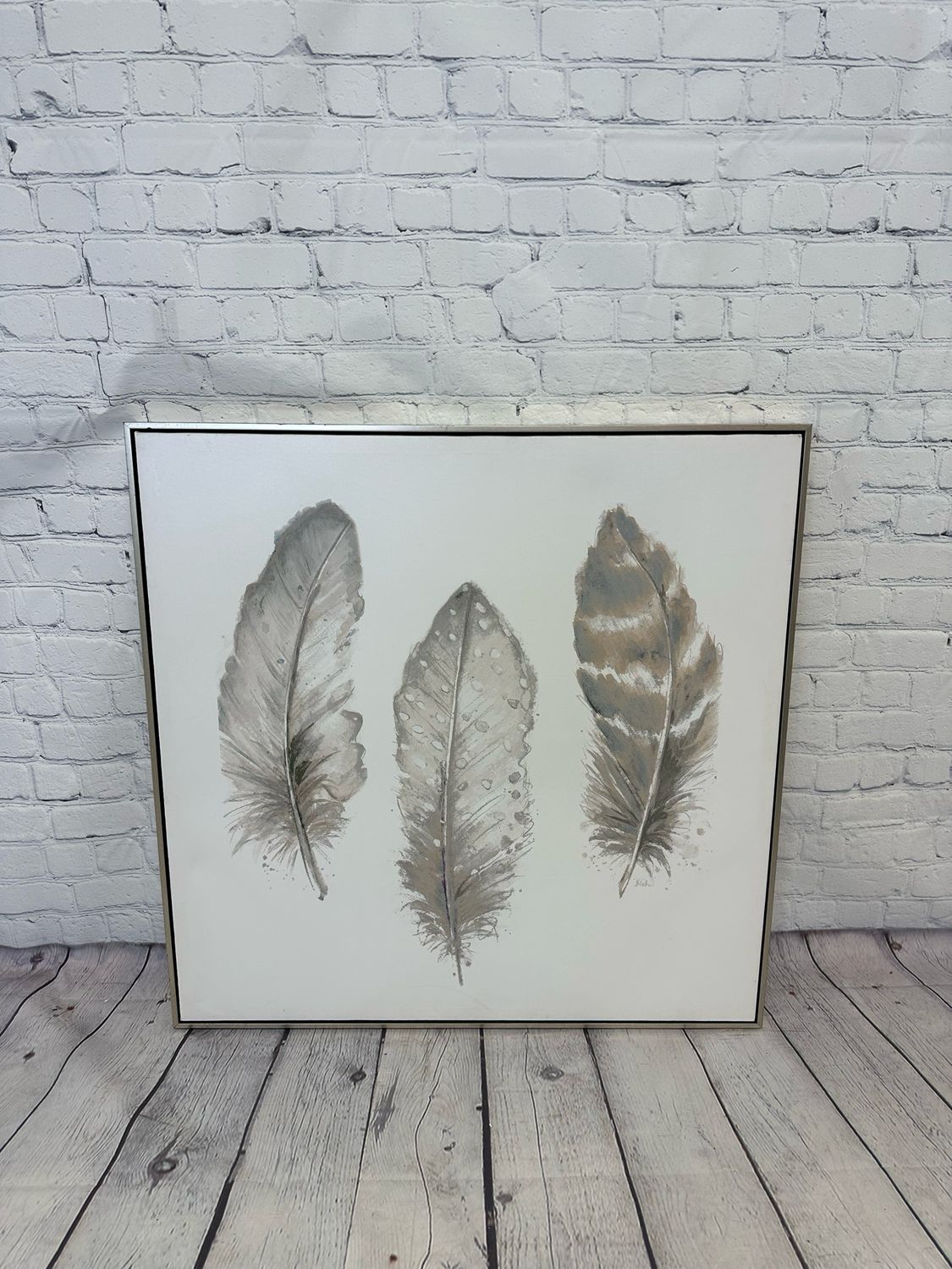Beige Feathers Framed Canvas
