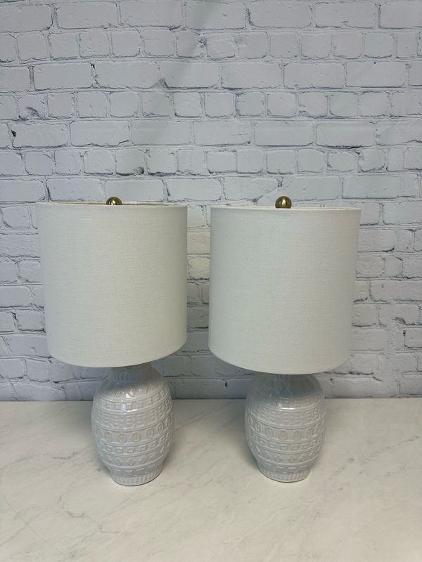 White Patterned Lamp - Set Of 2