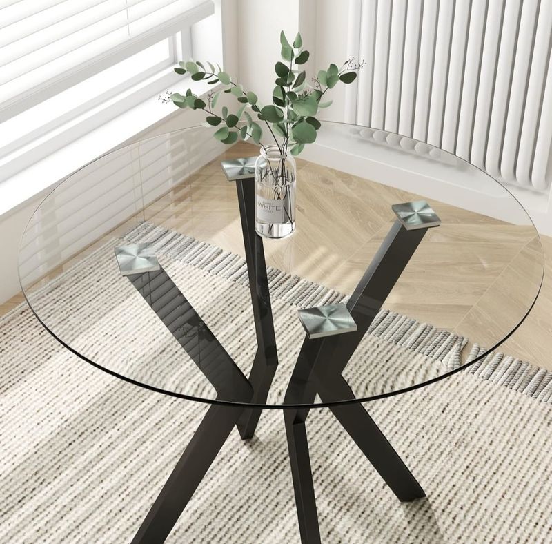 Modern Glass Dining table w/ Black Metal Base