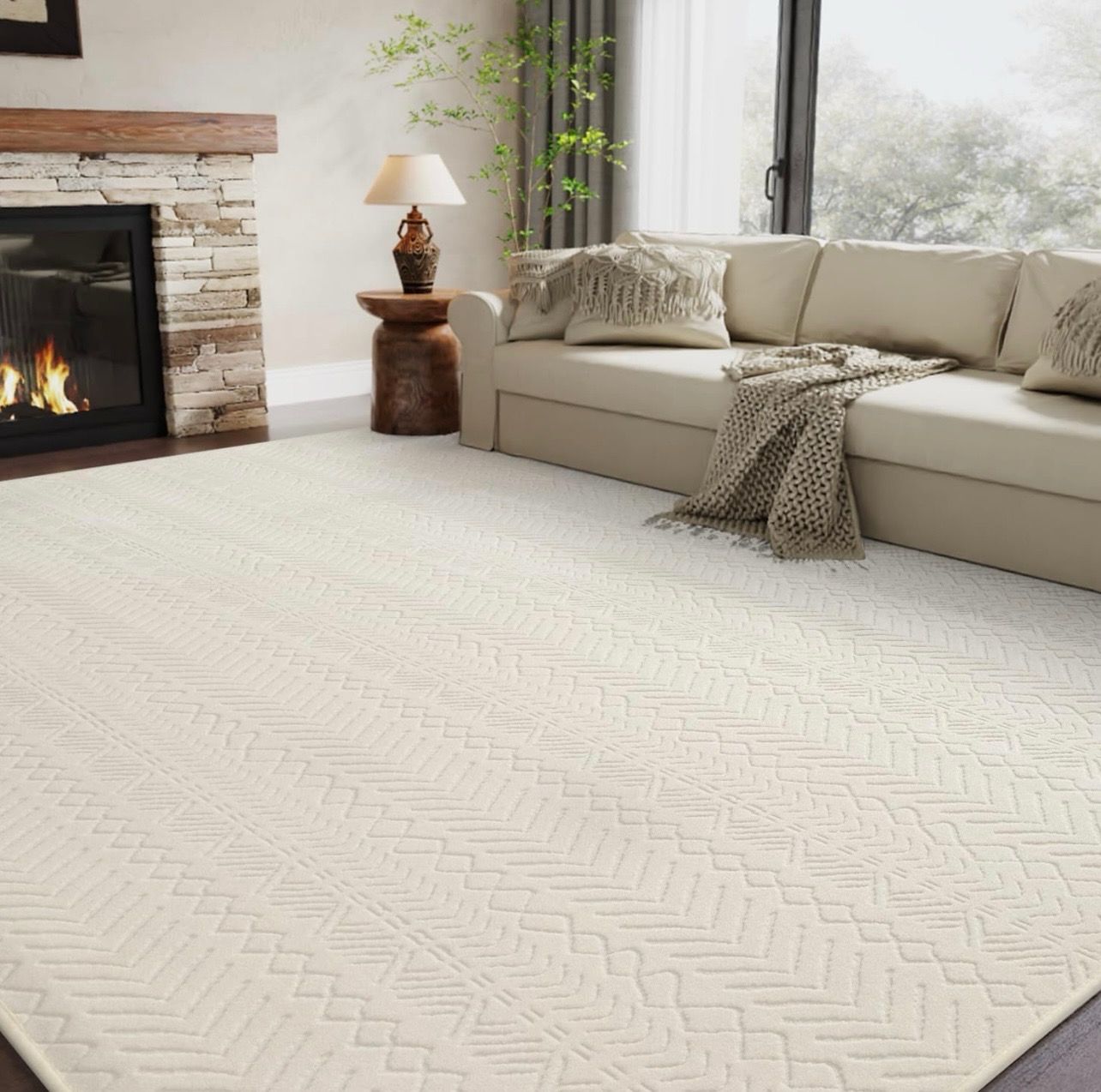 Boho Cream Foldable Rug 8x10