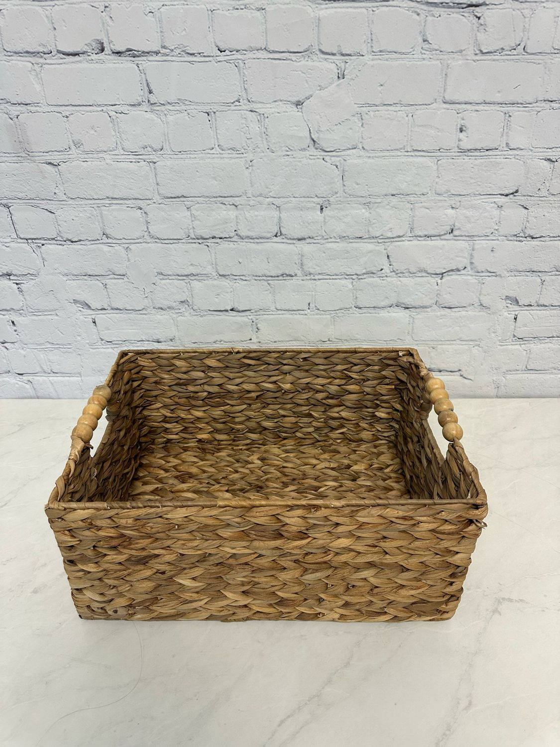 Medium Wicker Floor Basket w/ Beaded Handles