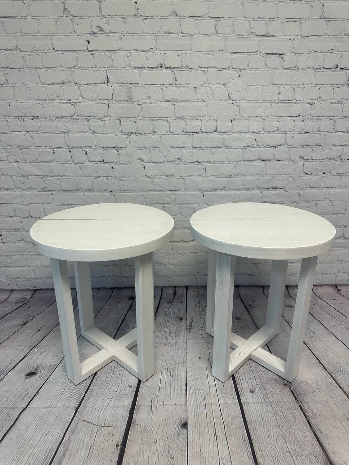 White Round End Table - Set Of 2
