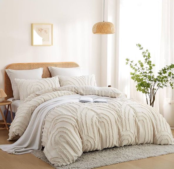 Queen Bedding - Beige Boho Duvet w/ 2 Cases