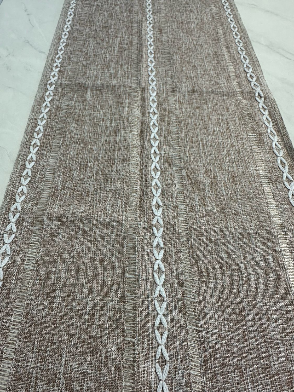 Beige/sand X Detailed Table Runner w/ Tassels 1x7.5