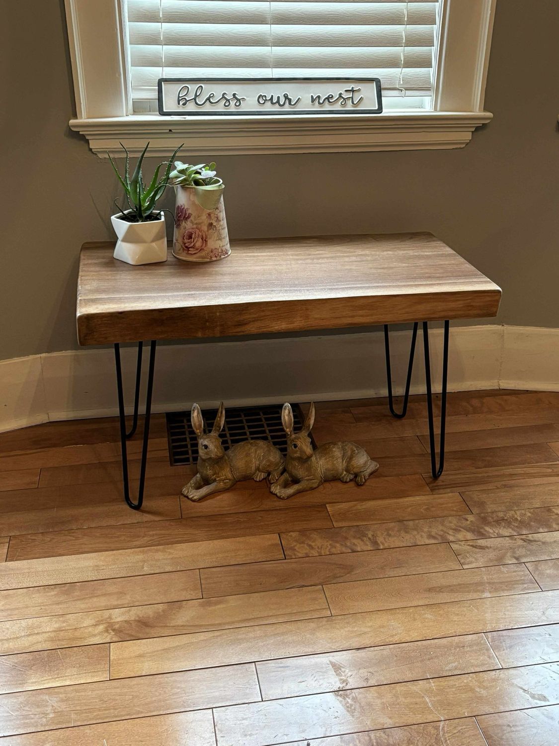 Locally Made Live Edge Walnut Bench w/ Hairpin Legs