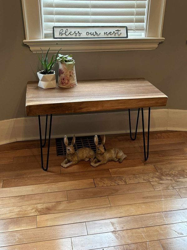 Locally Made Live Edge Walnut Bench w/ Hairpin Legs