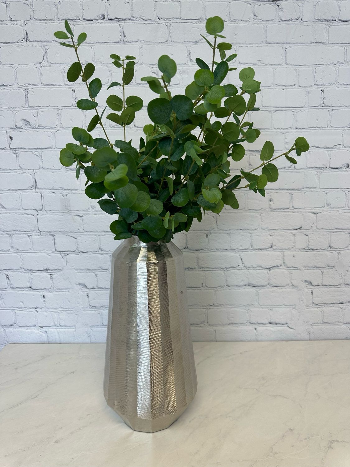 Large Silver Vase w/ Eucalyptus