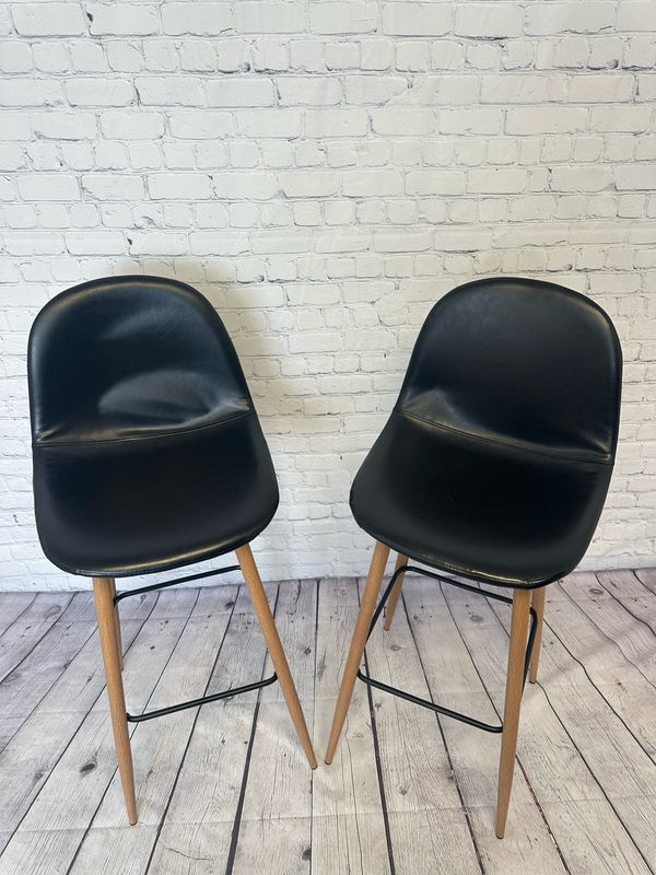 Black Leather BAR Stool - Set of 2