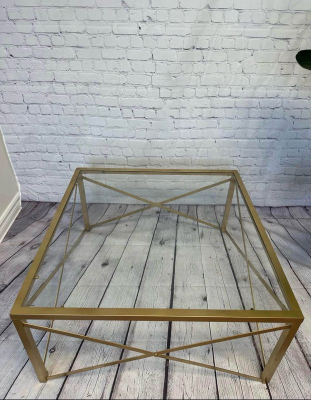 Square Gold & Glass Coffee Table