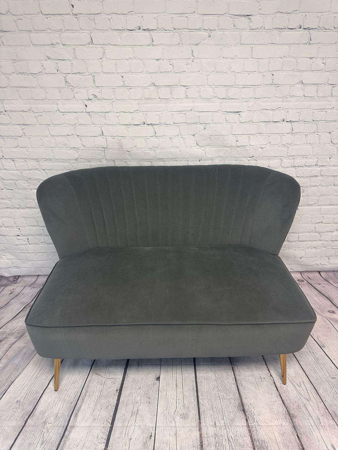 Chic Grey Loveseat w/ Gold Legs