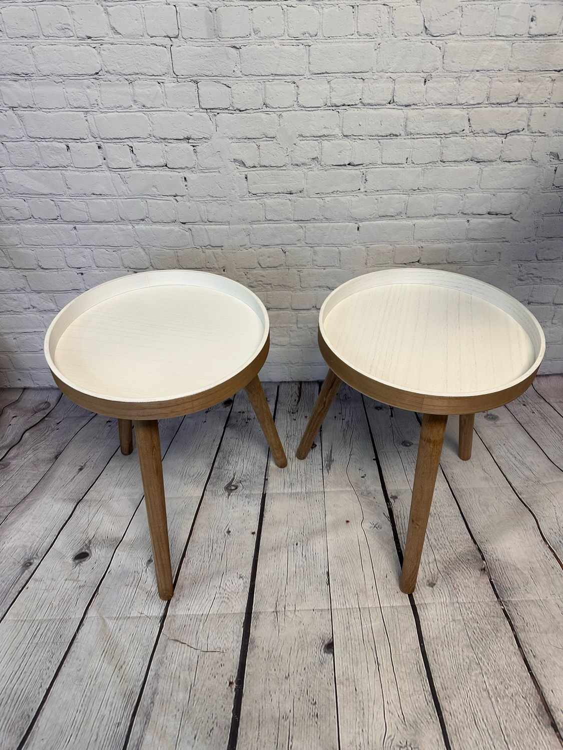 White Rustic Wood End Table - Set Of 2