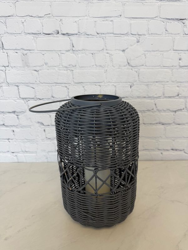Gray Wicker Lantern