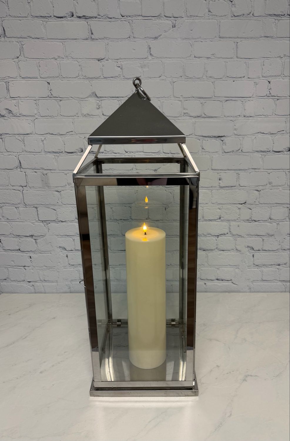 Tall Silver Metal Lantern