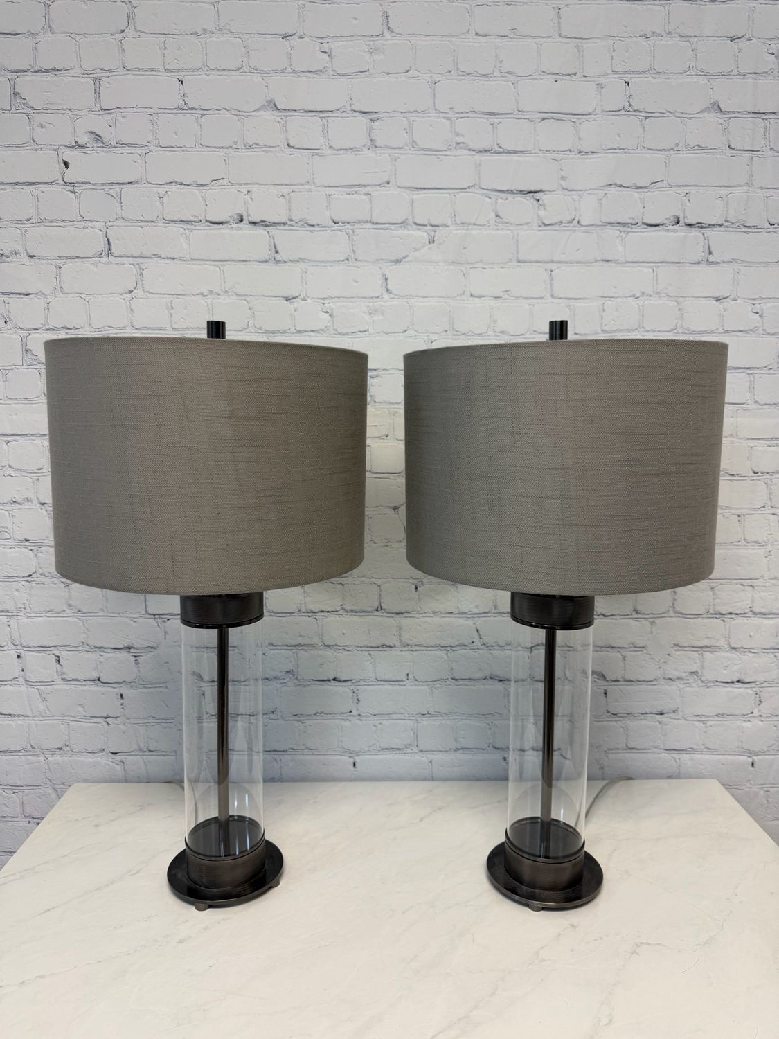 Dark Metal & Glass Lamp - Set Of 2