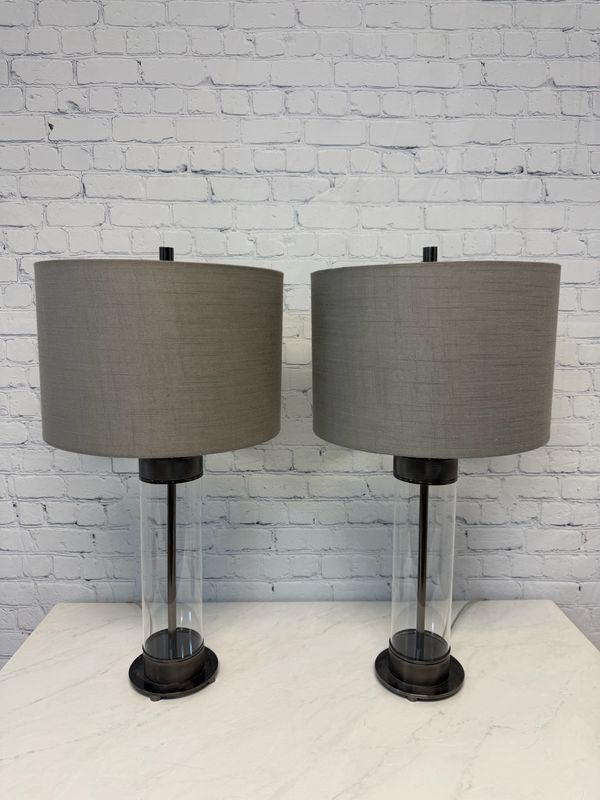 Dark Metal & Glass Lamp - Set Of 2