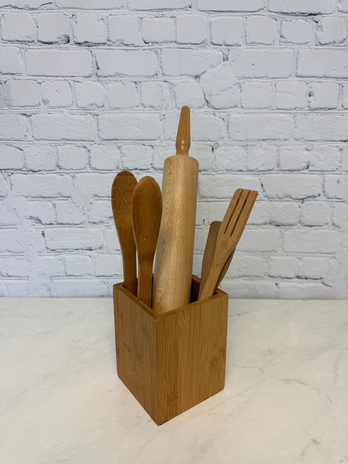 Wooden Utensil Holder w/ Utensils