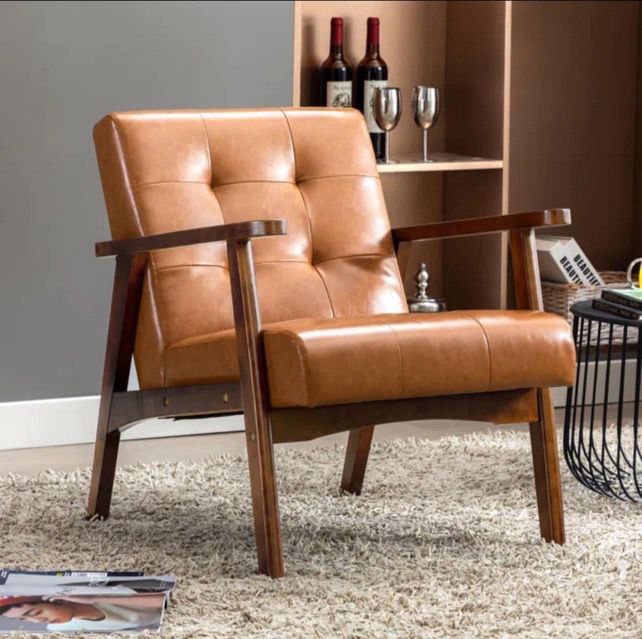 Single Tan Mid Century Modern Accent Chair