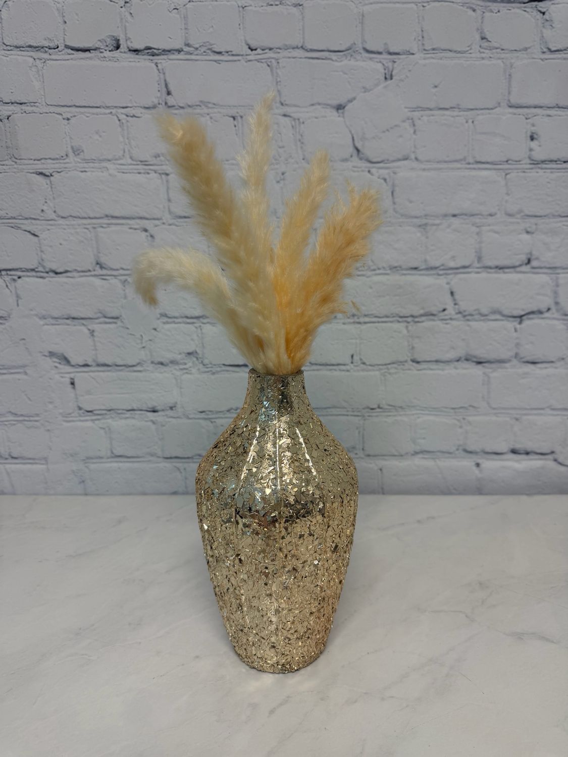 Gold Flaked Vase w/ Grey Pampas