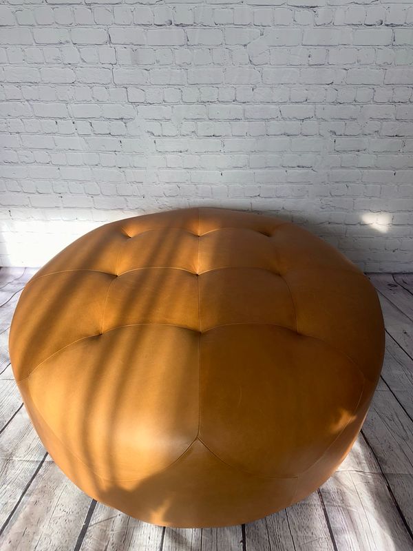 XL Carmel Leather Tufted Ottoman