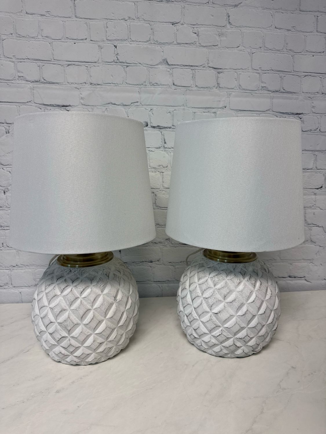 White Honeycomb Textured Lamps - Set Of 2