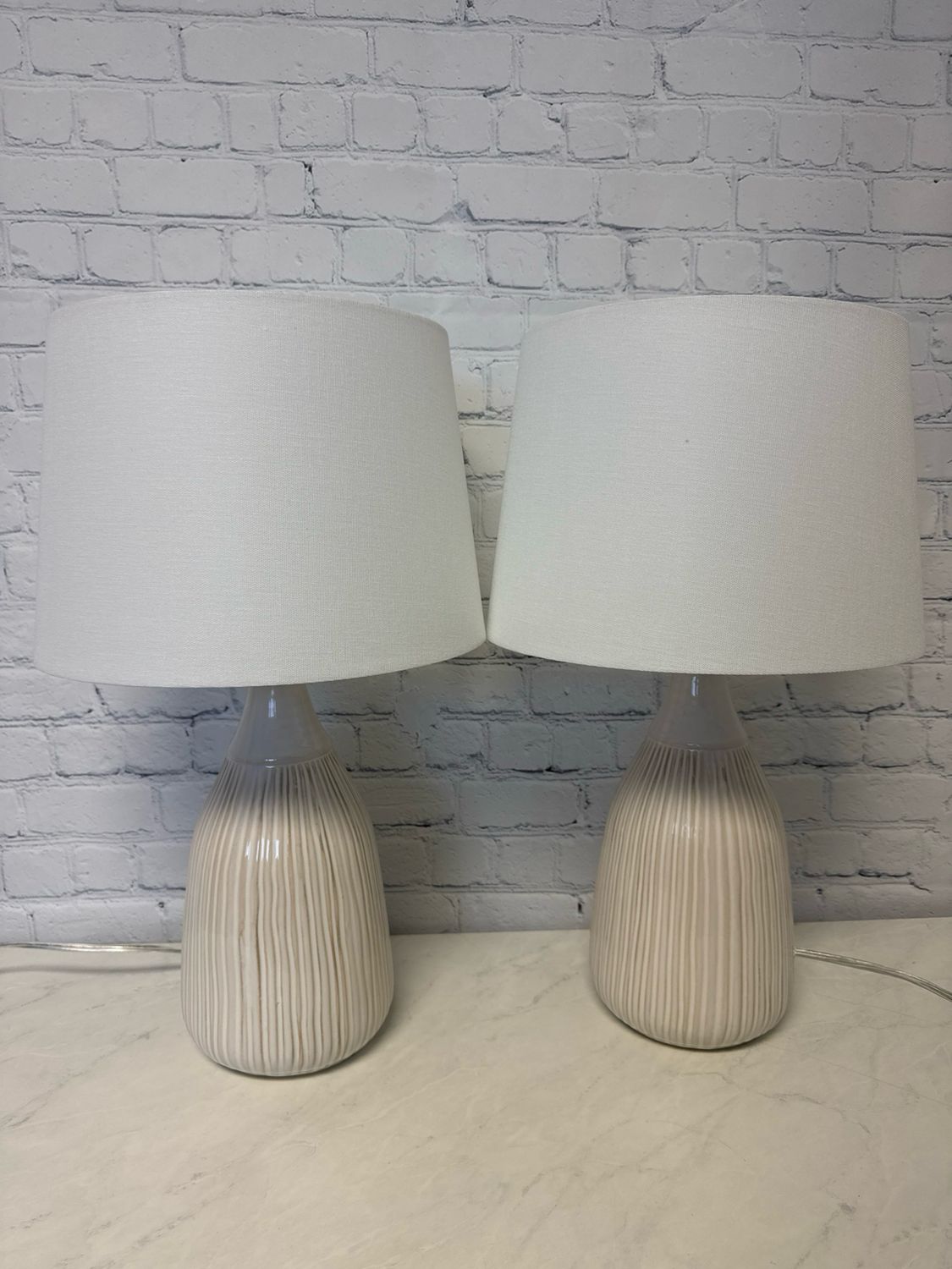 White And Tan Lamps -Set Of Two