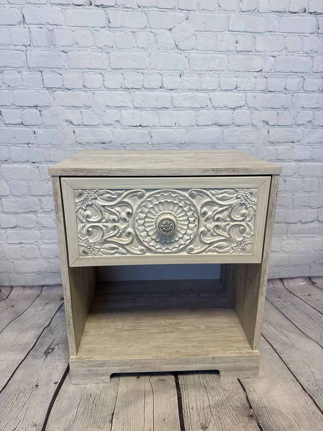 Chic Whitewashed End Tables- Set Of 2