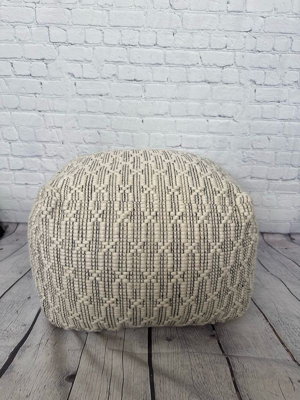Cream & Black Wool Floor Pouf Cream & Black Wool Floor Pouf