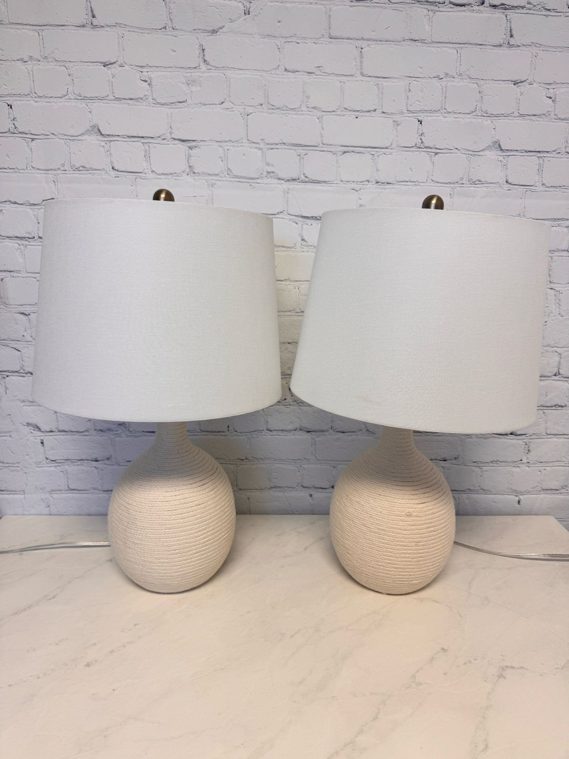 Woven Off White Lamps- Set Of 2