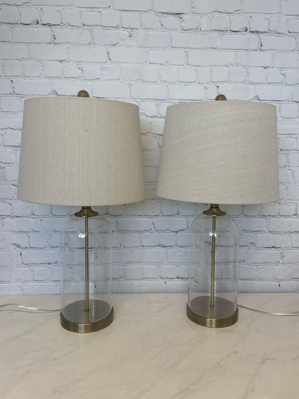 Glass & Gold Tall Lamps- Set Of 2
