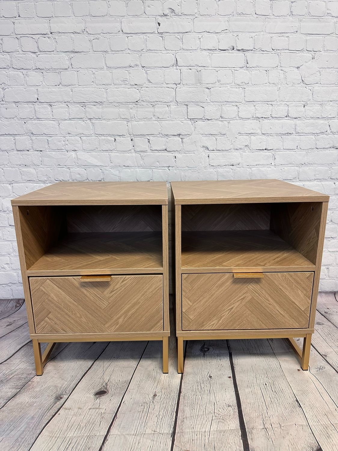 Beige & Gold End Table w/ Drawer - Set of 2