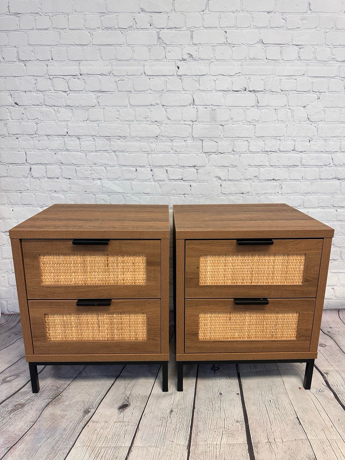 Brown End Table w/ 2 Drawers - Set of 2