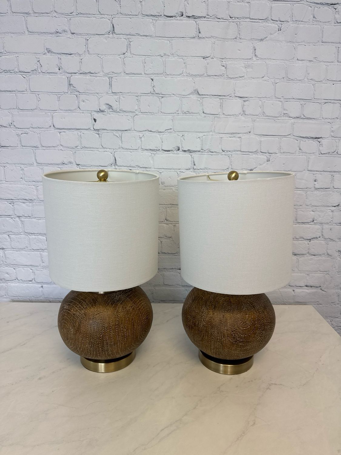 Faux Wood Round Lamp - Set Of 2