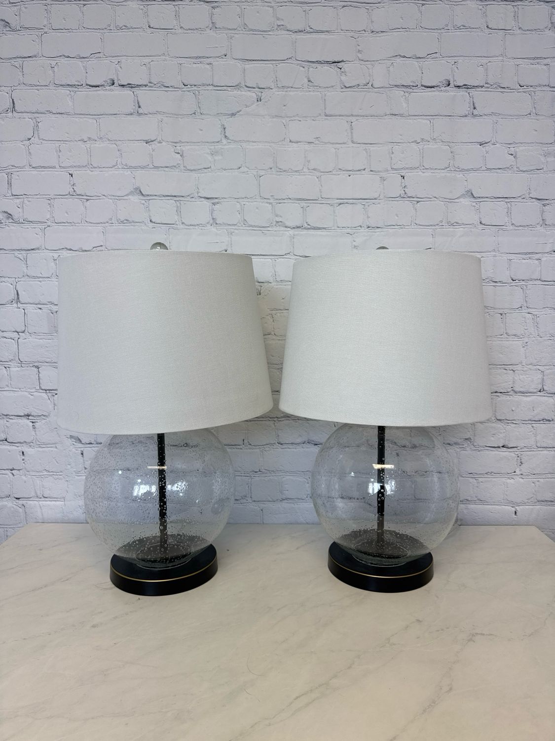 Black Round Bubble Glass Lamp - Set Of 2