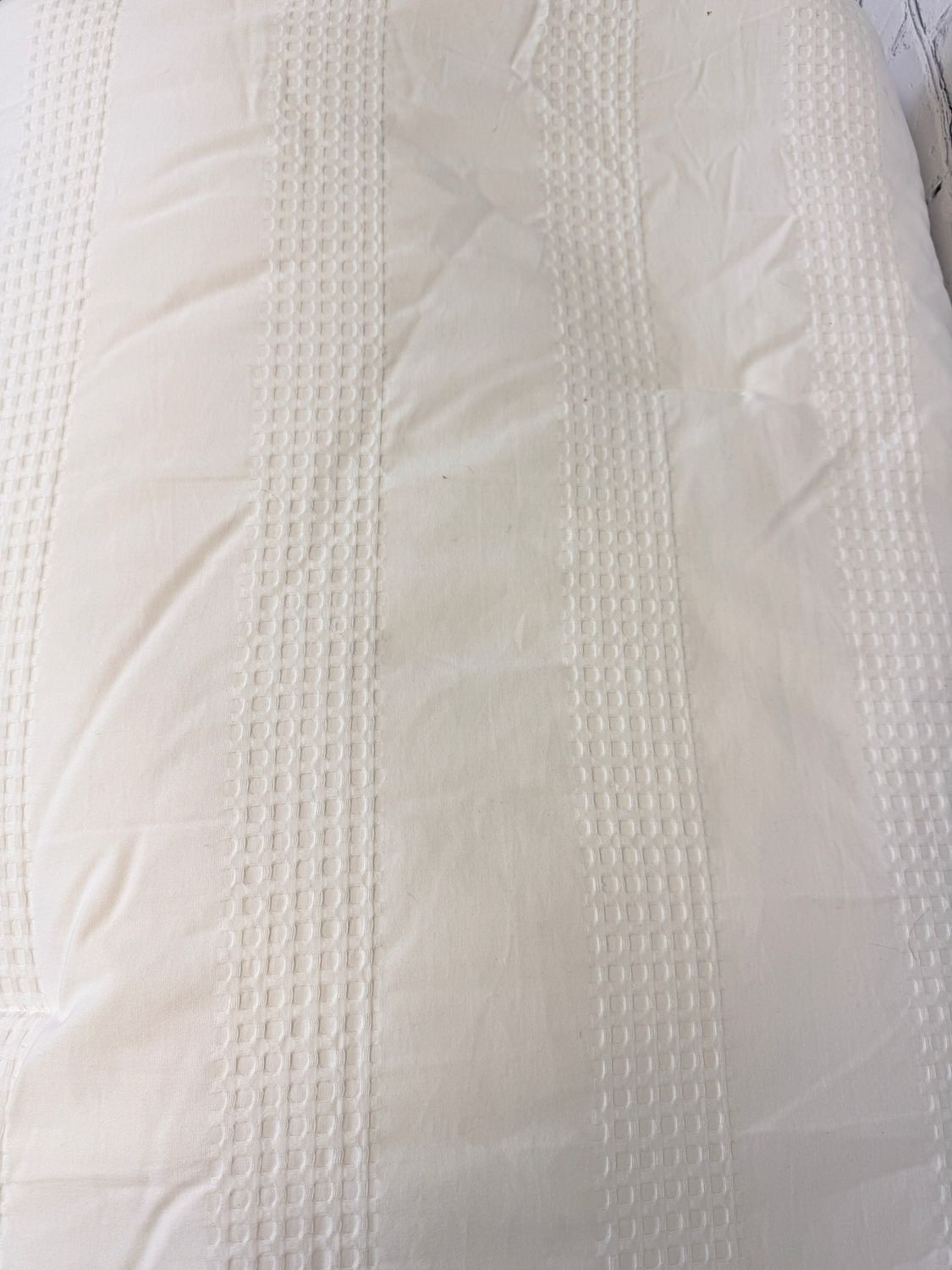 Queen Bedding - White Waffle Stripe Comforter W/ 2 Plain White Cases