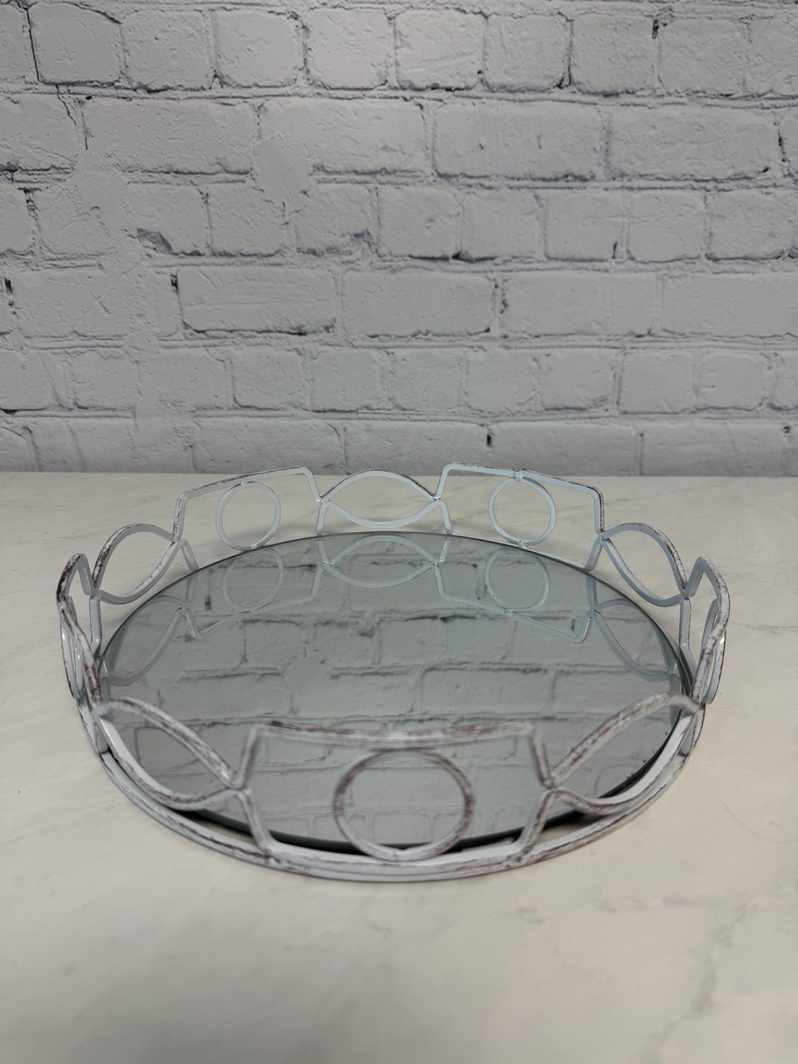 White Brushed Mirrored Tray