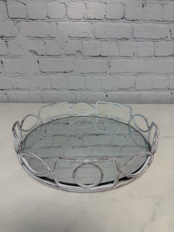 White Brushed Mirrored Tray
