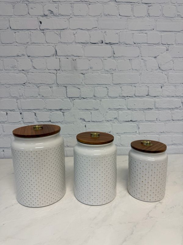 White Textured Jar - Set Of 3
