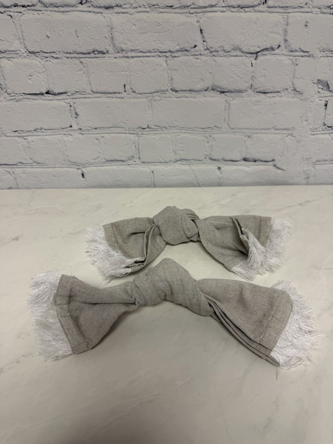 Grey & White Fringed Serviette - Set Of 2