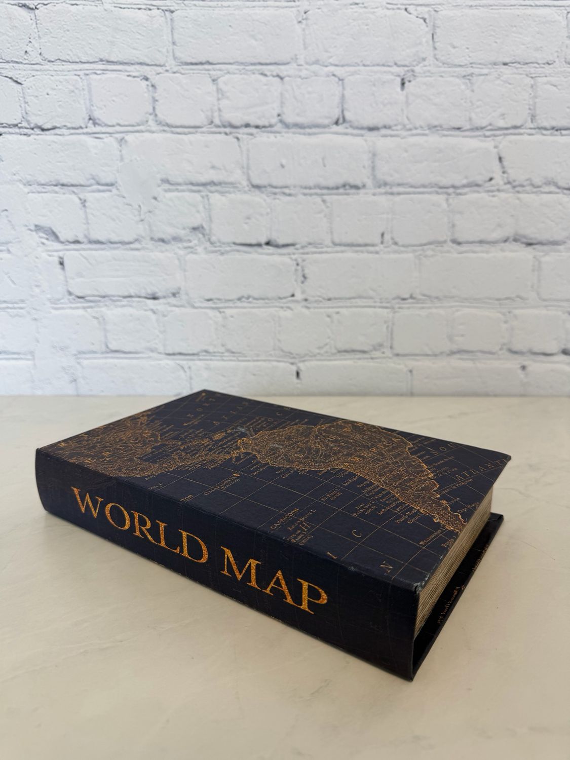 Faux World Map Book Decorative Box
