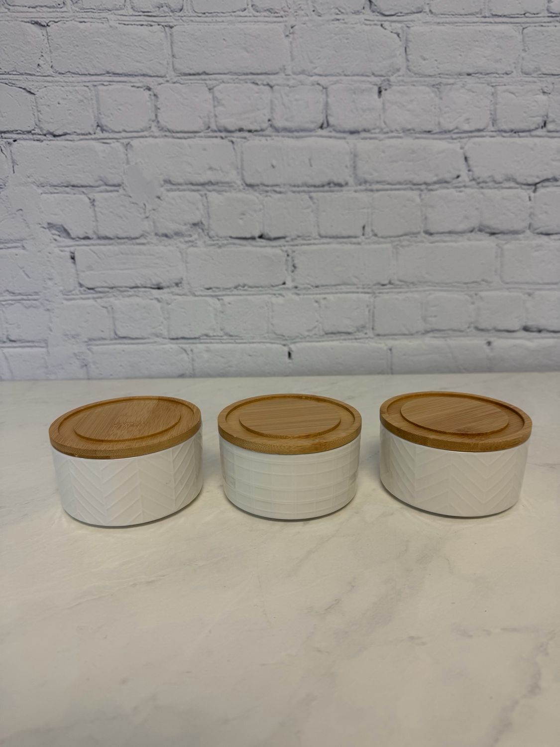 White Textured Stackable Jar - Set Of 3