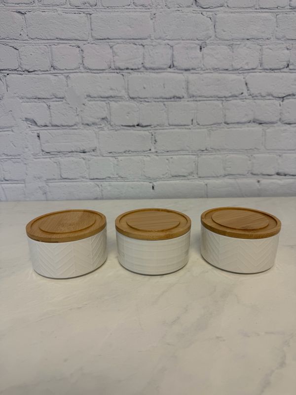 White Textured Stackable Jar - Set Of 3