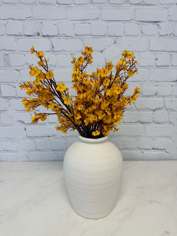 Modern Stone Vase W/ Yellow Flowers