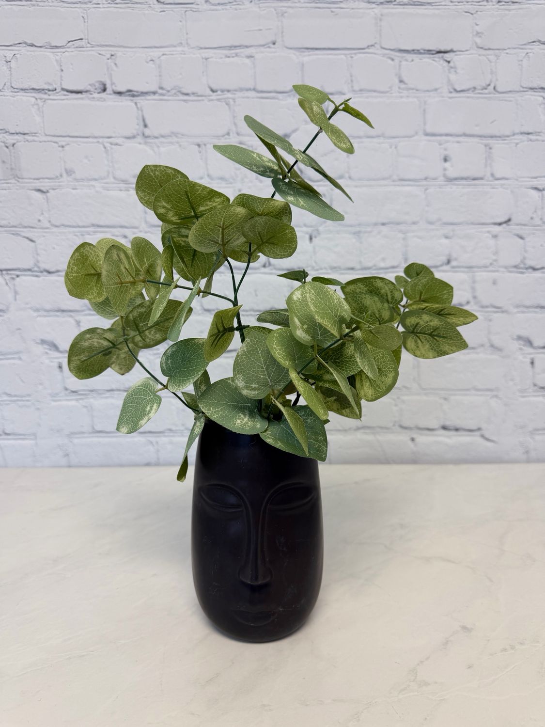 Black Face Vase W/ Greenery