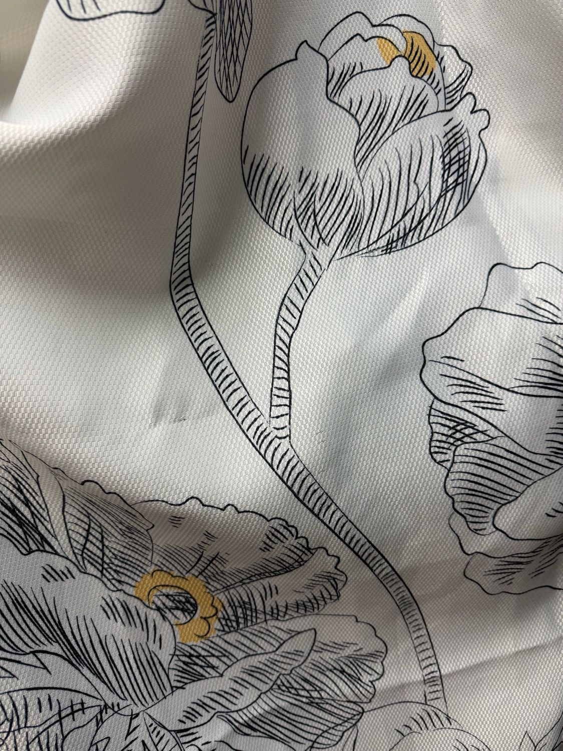 Yellow & Black Shower Curtain W/ Black Hooks